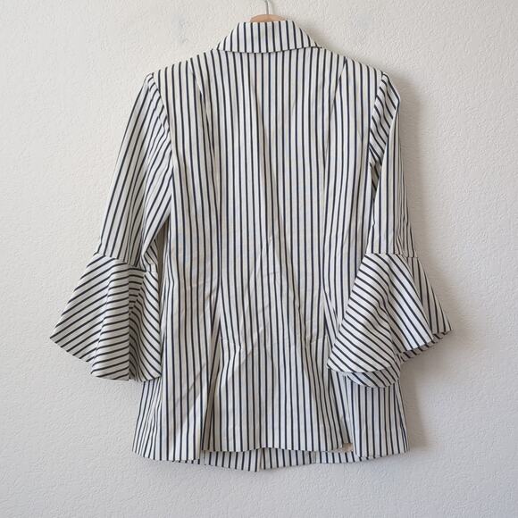 CAbi Women's White Navy Striped Bell Sleeve Blazer Jacket Size 2 Classy Elegant - Picture 9 of 14